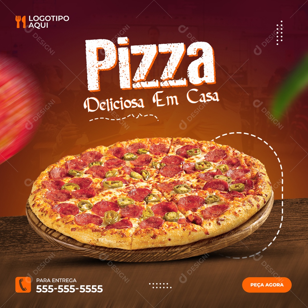 Pizza Deliciosa Em Casa Pizzaria Delivery Social Media PSD Editável