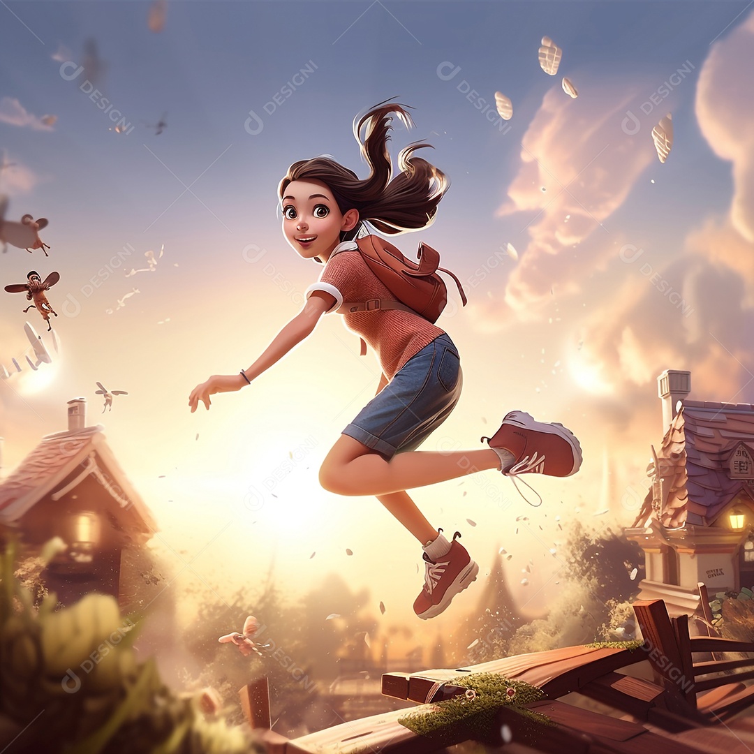 Ilustração cinematográfica de uma bela garota morena