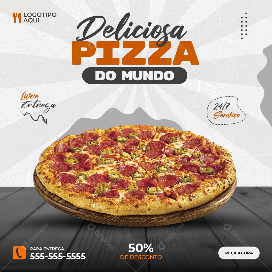 Deliciosa Pizza Do Mundo Pizzaria Social Media PSD Editável