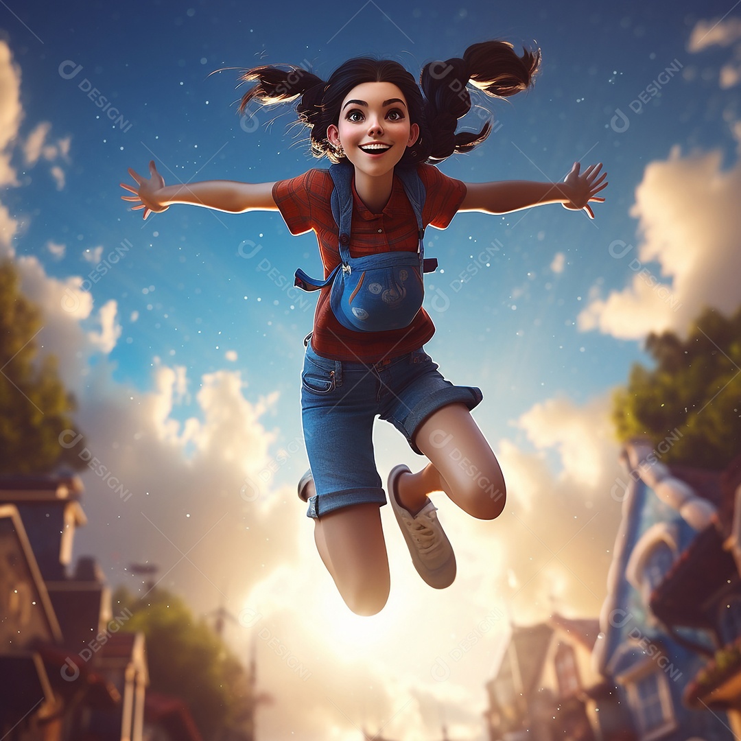 Ilustração cinematográfica de uma bela garota morena