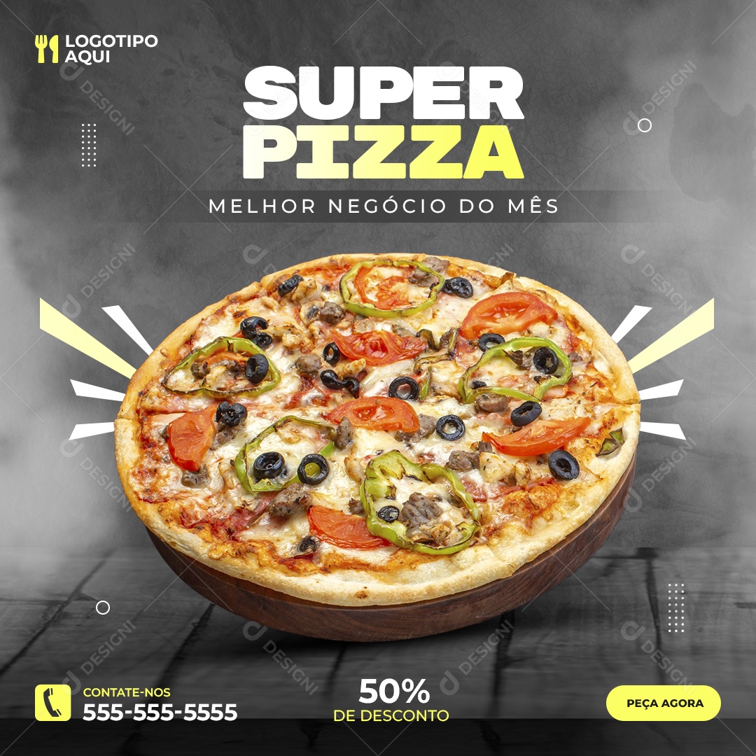 Super Pizza Melhor Negócio Do Mês 50% De Desconto Pizzaria Social Media PSD Editável