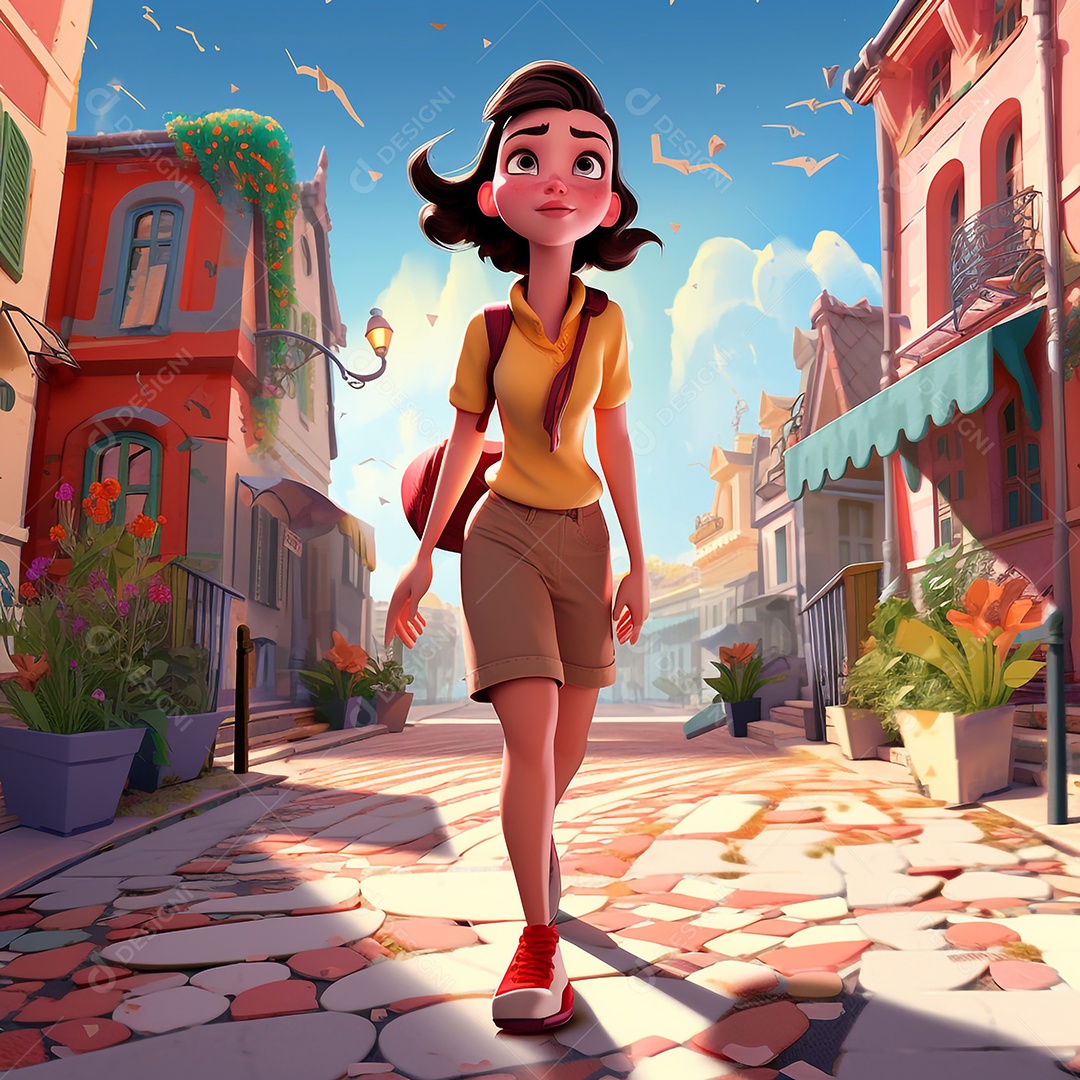 Ilustração cinematográfica de uma bela garota morena