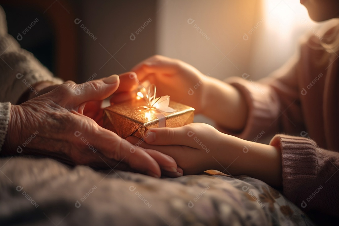 Filha entregando presente para sua Mãe, conceito Dia das Mães
