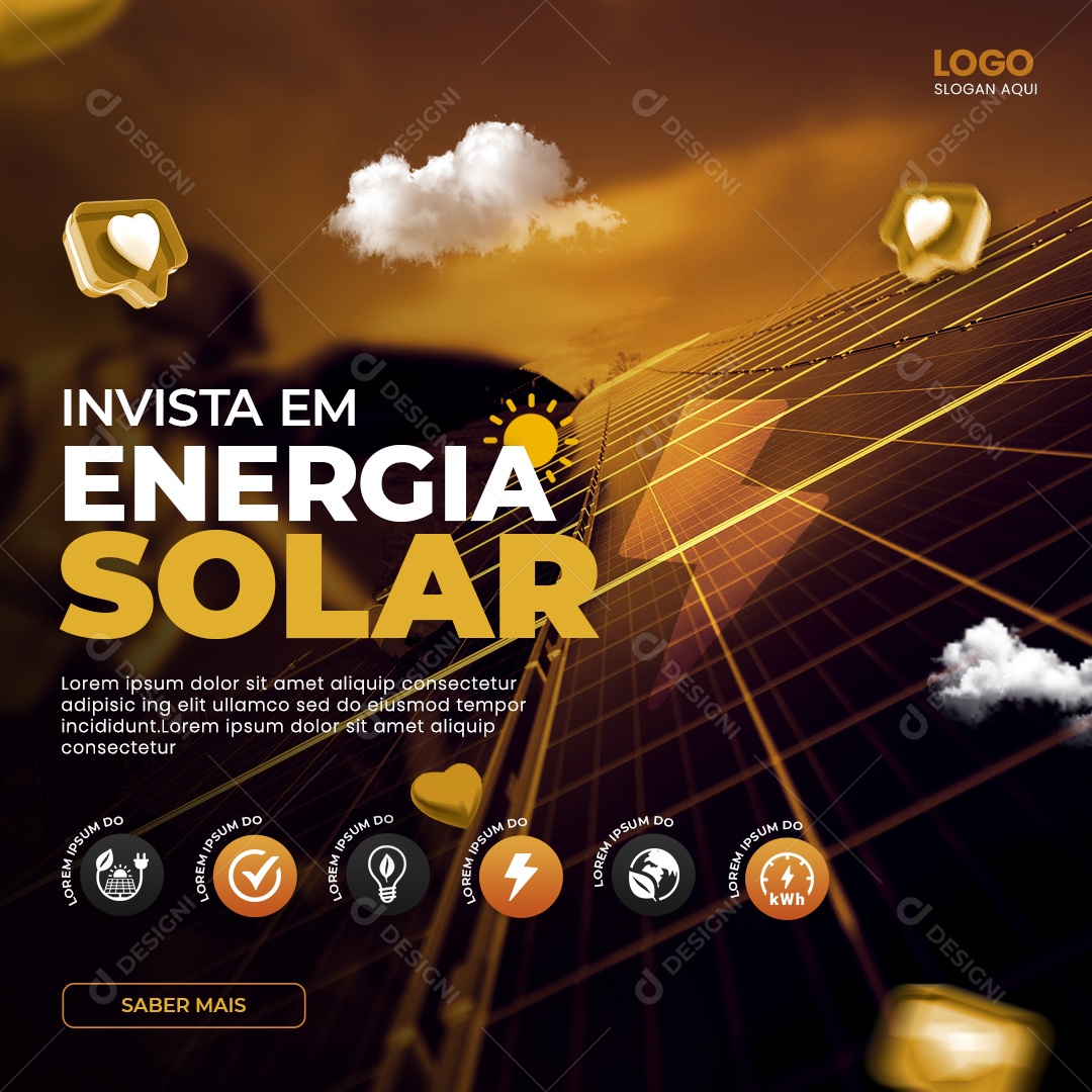 Social Media Invista Em Energia Solar Invista Em PSD Editável