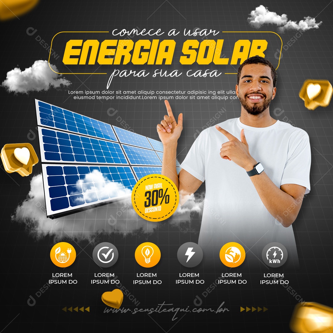 Social Media Comece a Usar Energia Solar PSD Editável