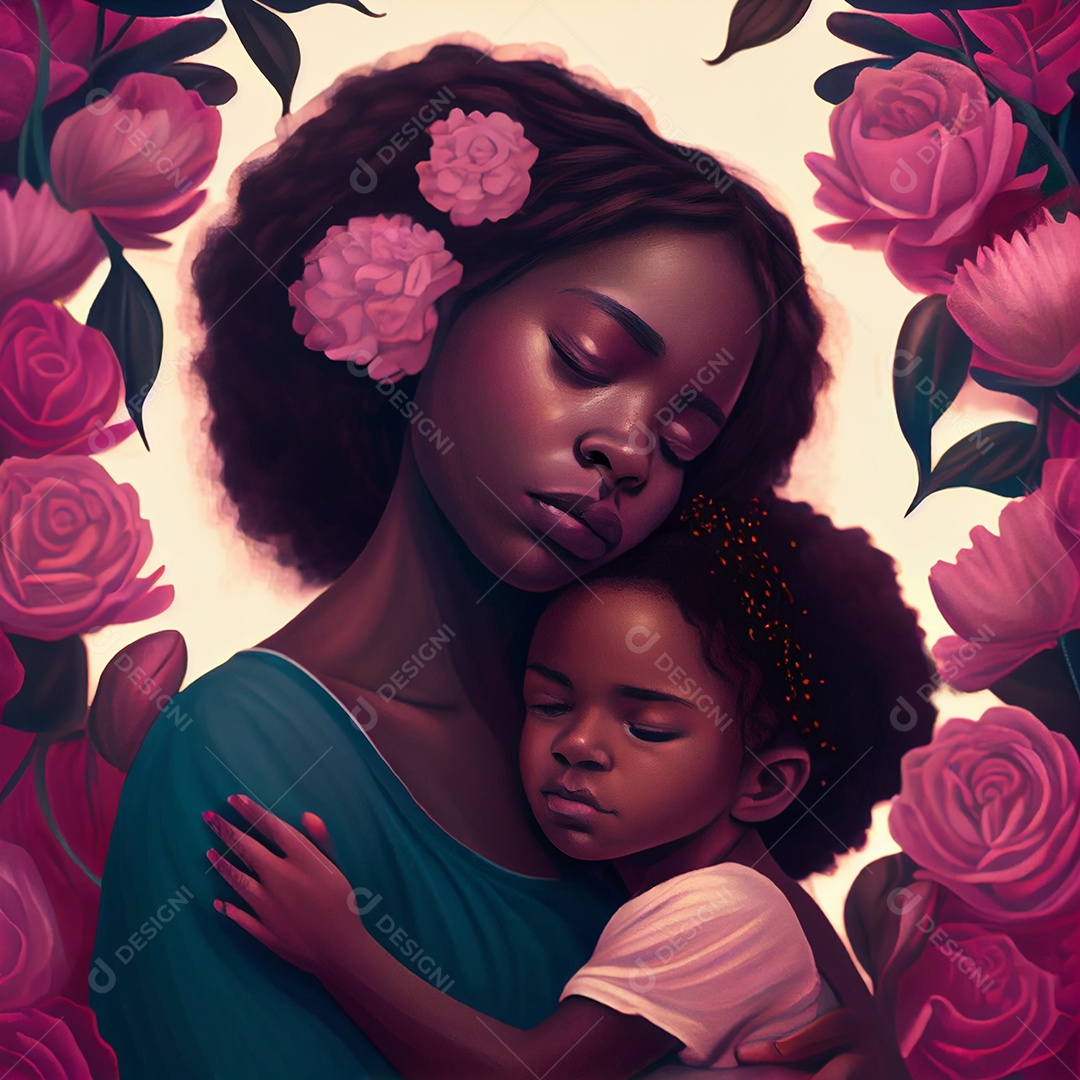 Mãe e filha negras, conceito Dia das Mães