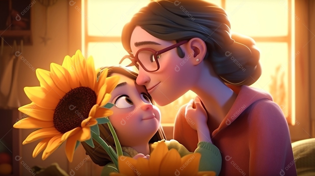 Mãe beija gentilmente sua filhinha em gratidão