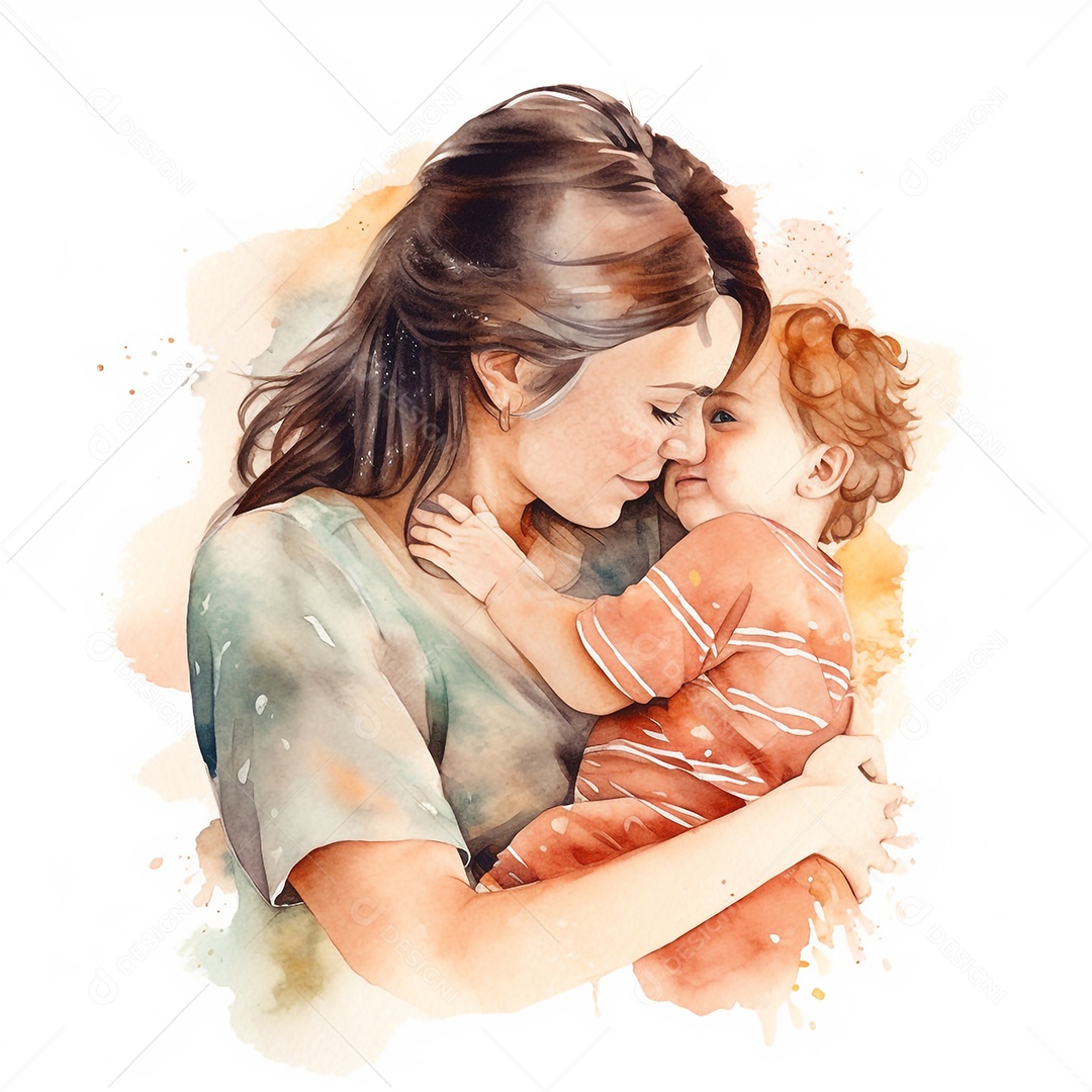 Ilustração de mãe com seu bebê