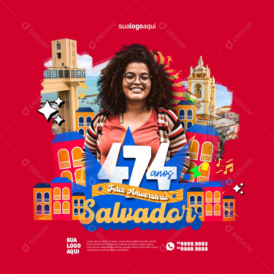 Aniversário de Cidade Parabéns Salvador 474 Anos Social Media PSD Editável