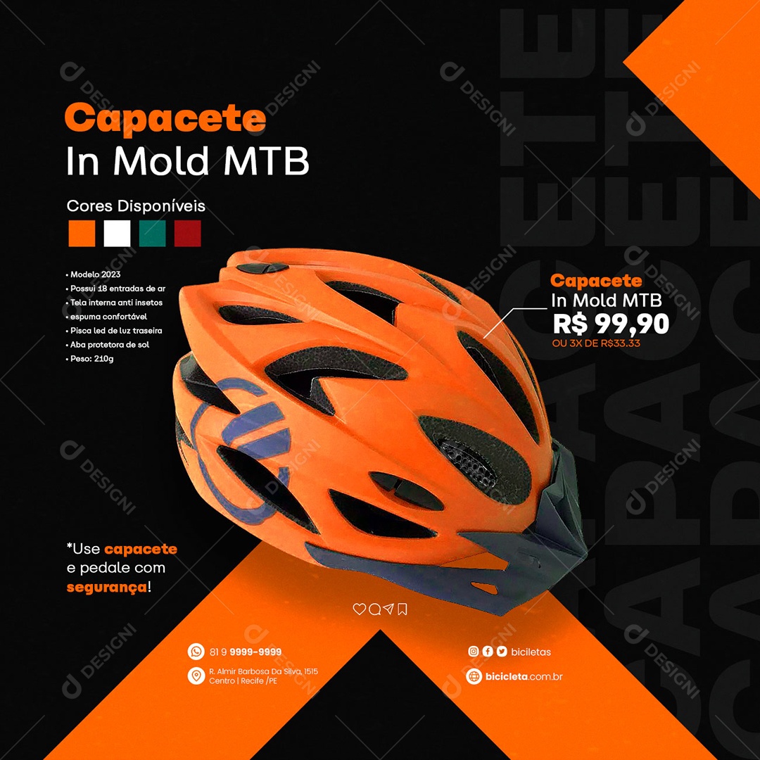 Capacete In Mold MTB 99,90 Bicicletaria Social Media PSD Editável