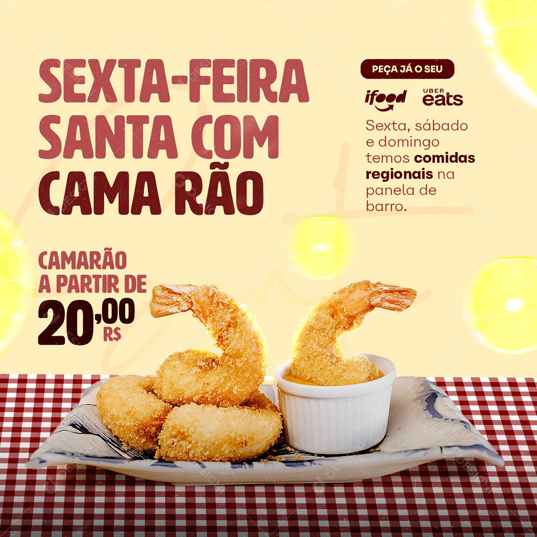 Sexta-Feira Santa Com Camarão A Partir De 20,00 Restaurante Comida Típica Social Media PSD Editável