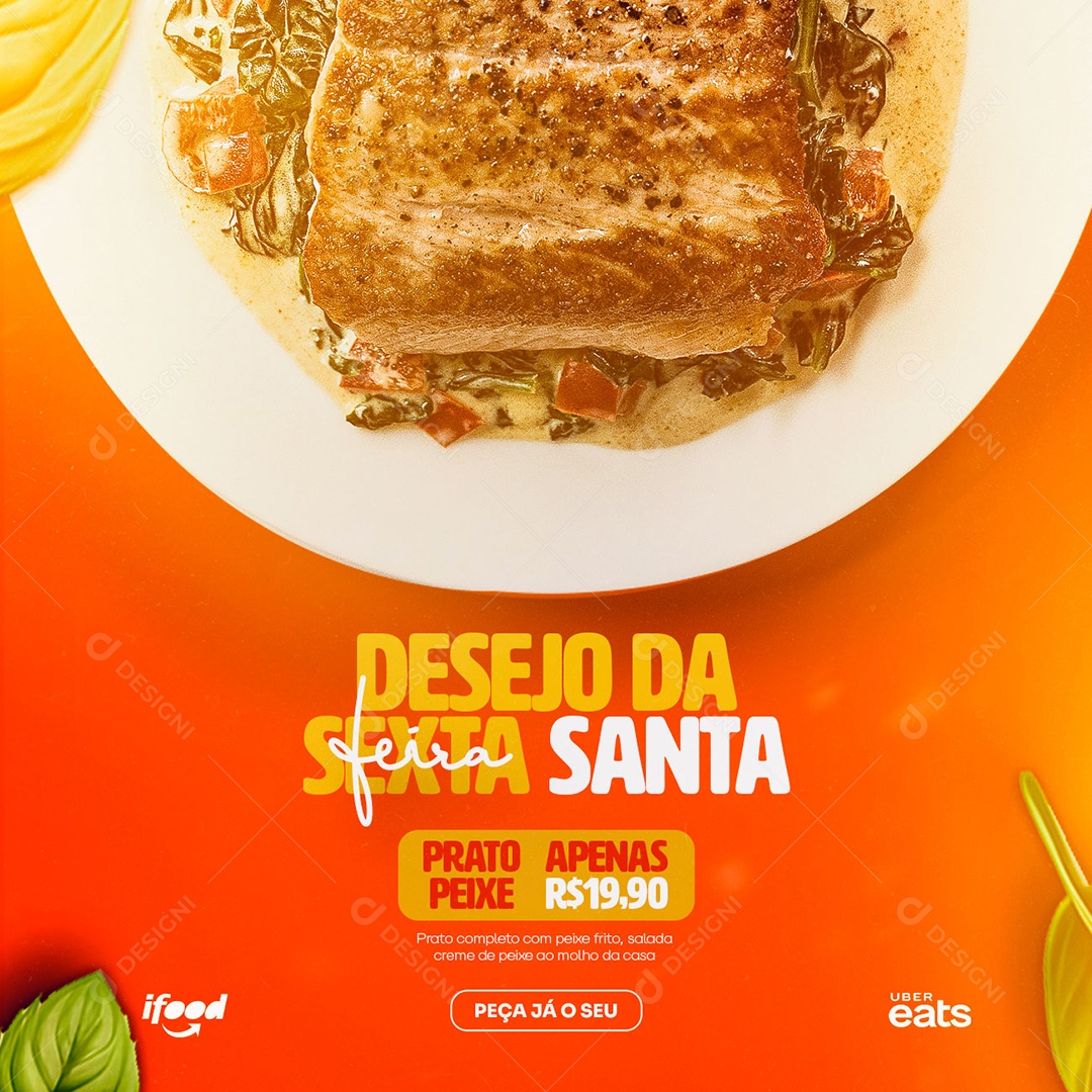 Desejo Da Sexta Feira Santa Prato Peixe Apenas 19,90 Restaurante Comida Típica Social Media PSD Editável