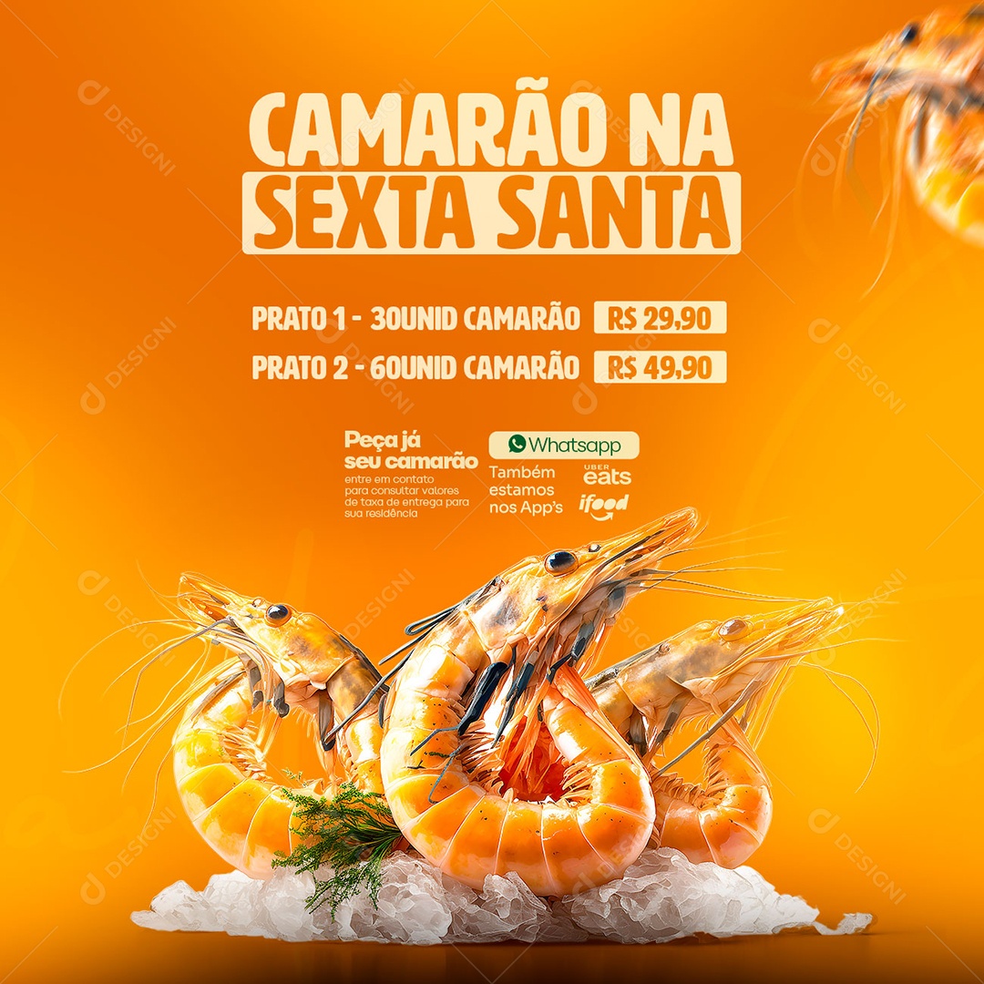 Camarão Na Sexta Santa Prato 1 30 Unid Camarão 29,90 Restaurante Comida Típica Social Media PSD Editável