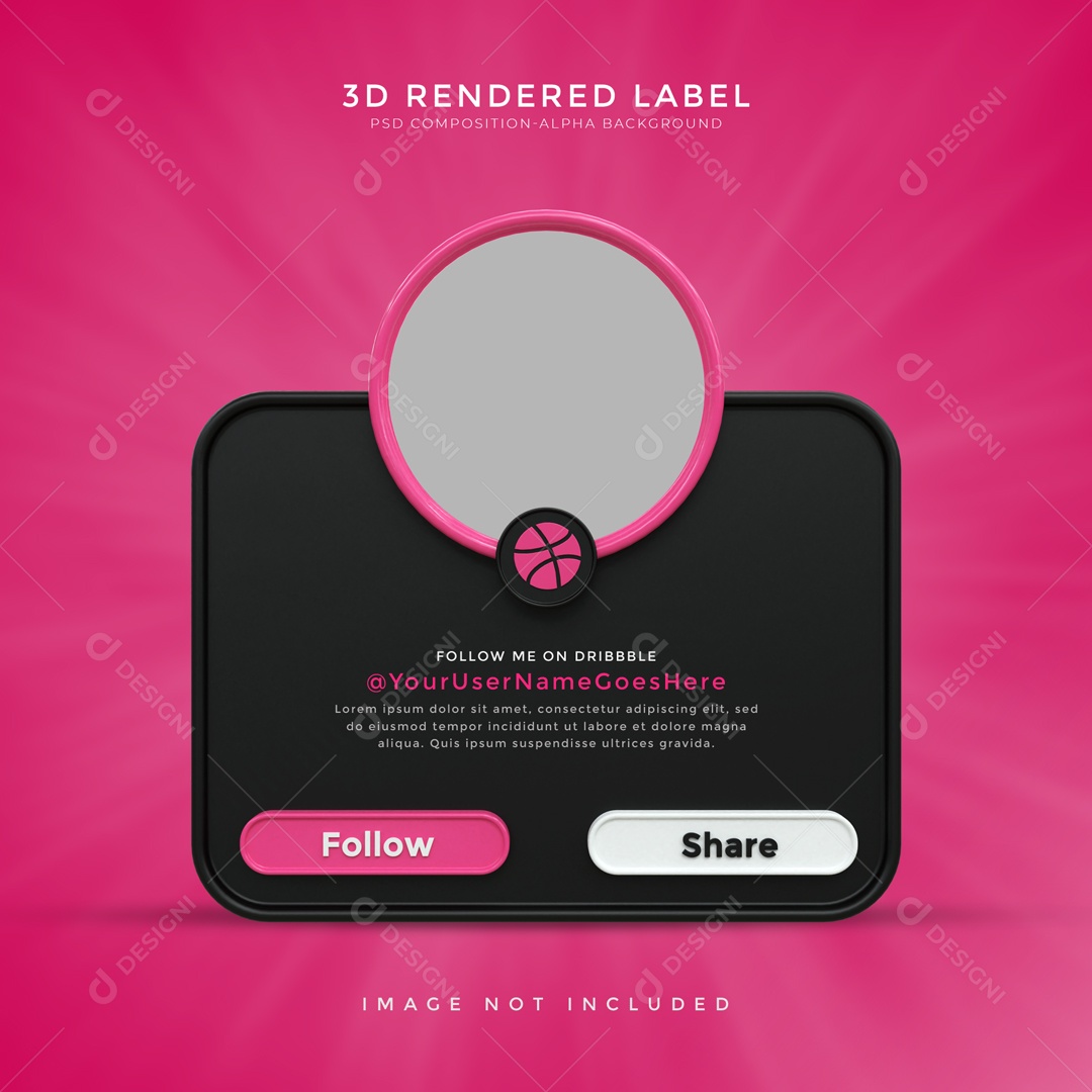 Moldura De Perfil De Dribbble Seguir E Compartilhar Elemento 3D PSD