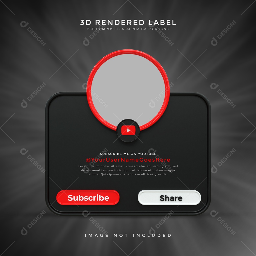 Moldura De Perfil De YouTube Quadrado Escreva-se E Compartilhar Elemento 3D PSD