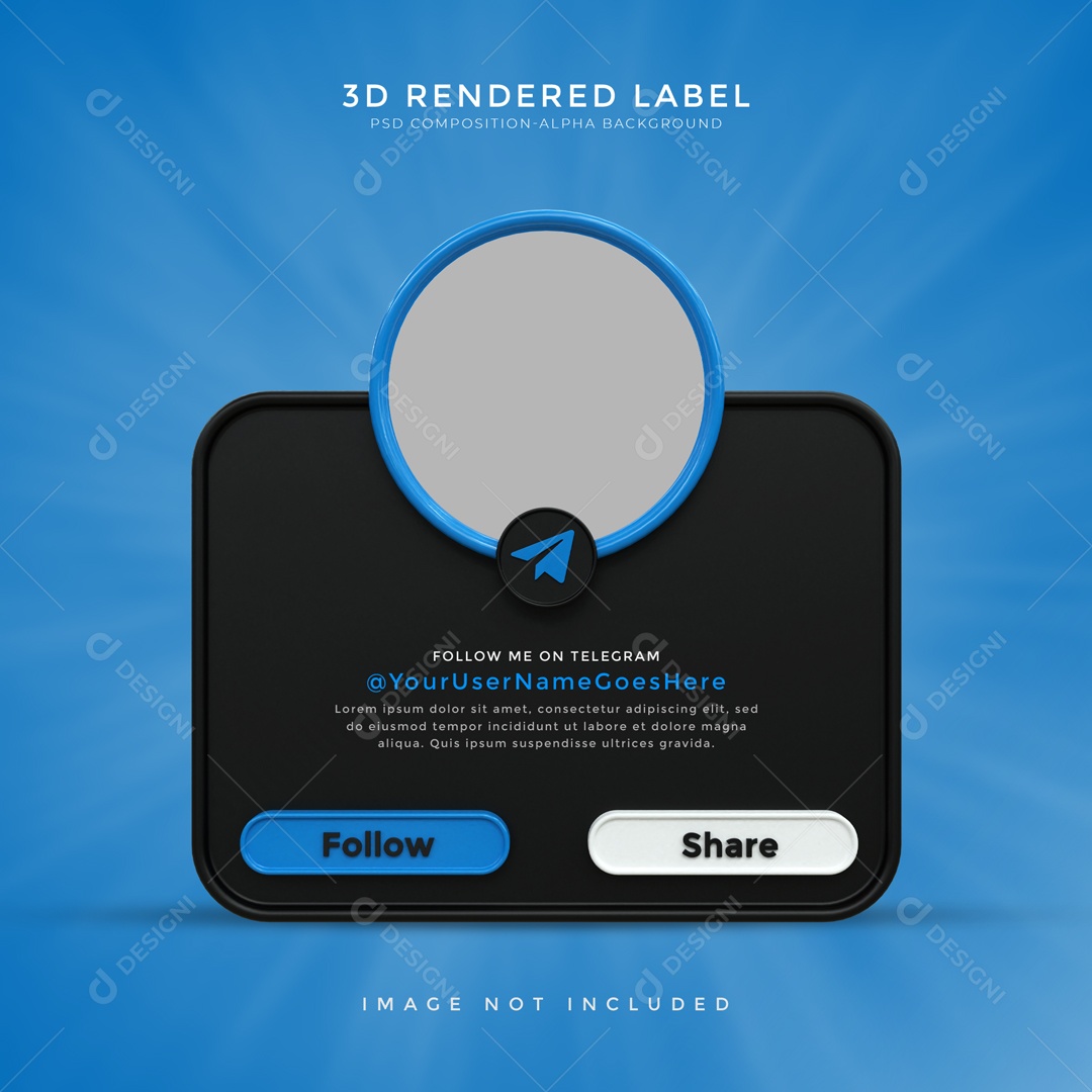 Moldura De Perfil De Telegram Quadrado Seguir E Compartilhar Elemento 3D PSD
