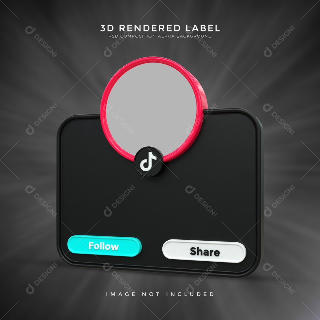 Moldura De Perfil De TikTok Quadrado Seguir E Compartilhar Elemento 3D PSD