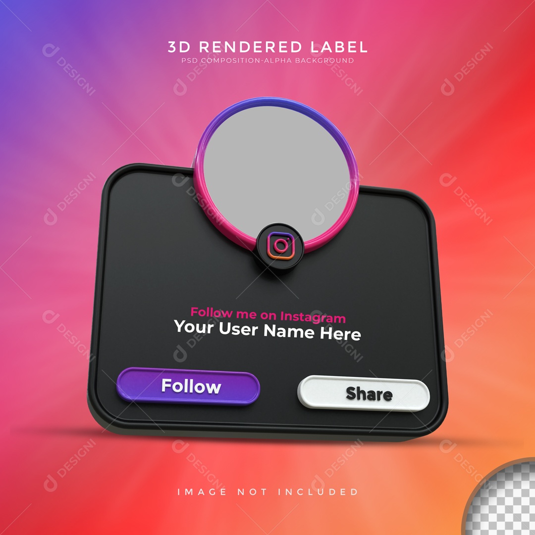 Moldura De Perfil De Instagram Quadrado Seguir E Compartilhar Elemento 3D PSD