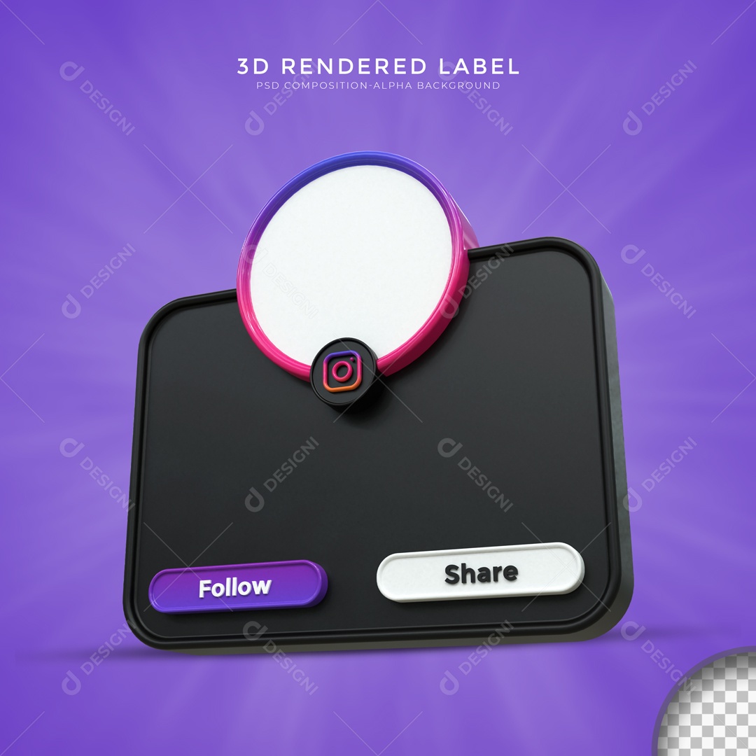 Moldura De Perfil De Instagram Quadrado Fundo Roxo Seguir E Compartilhar Elemento 3D PSD
