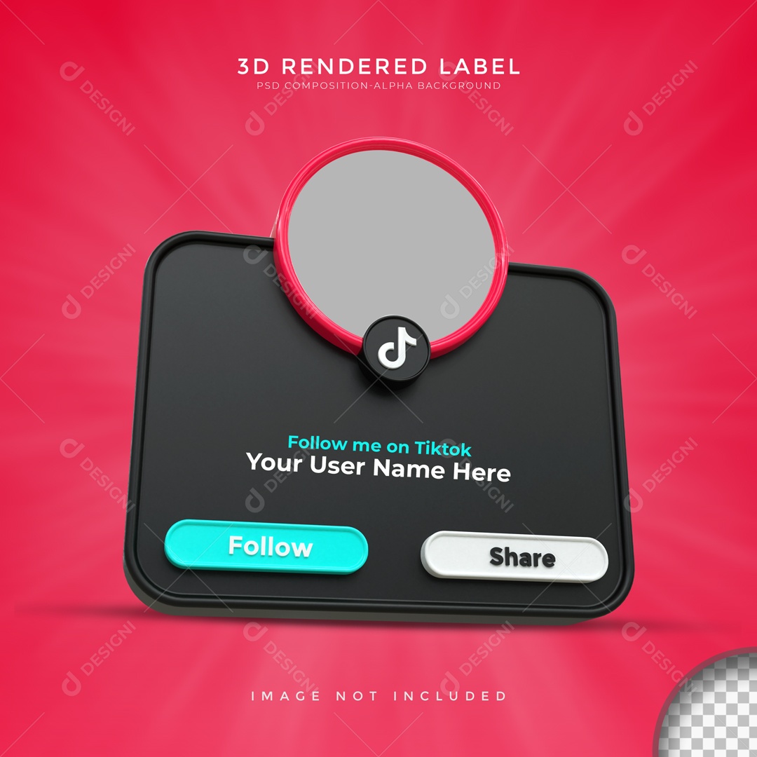 Moldura De Perfil De TikTok Quadrado Seguir E Compartilhar Elemento 3D PSD