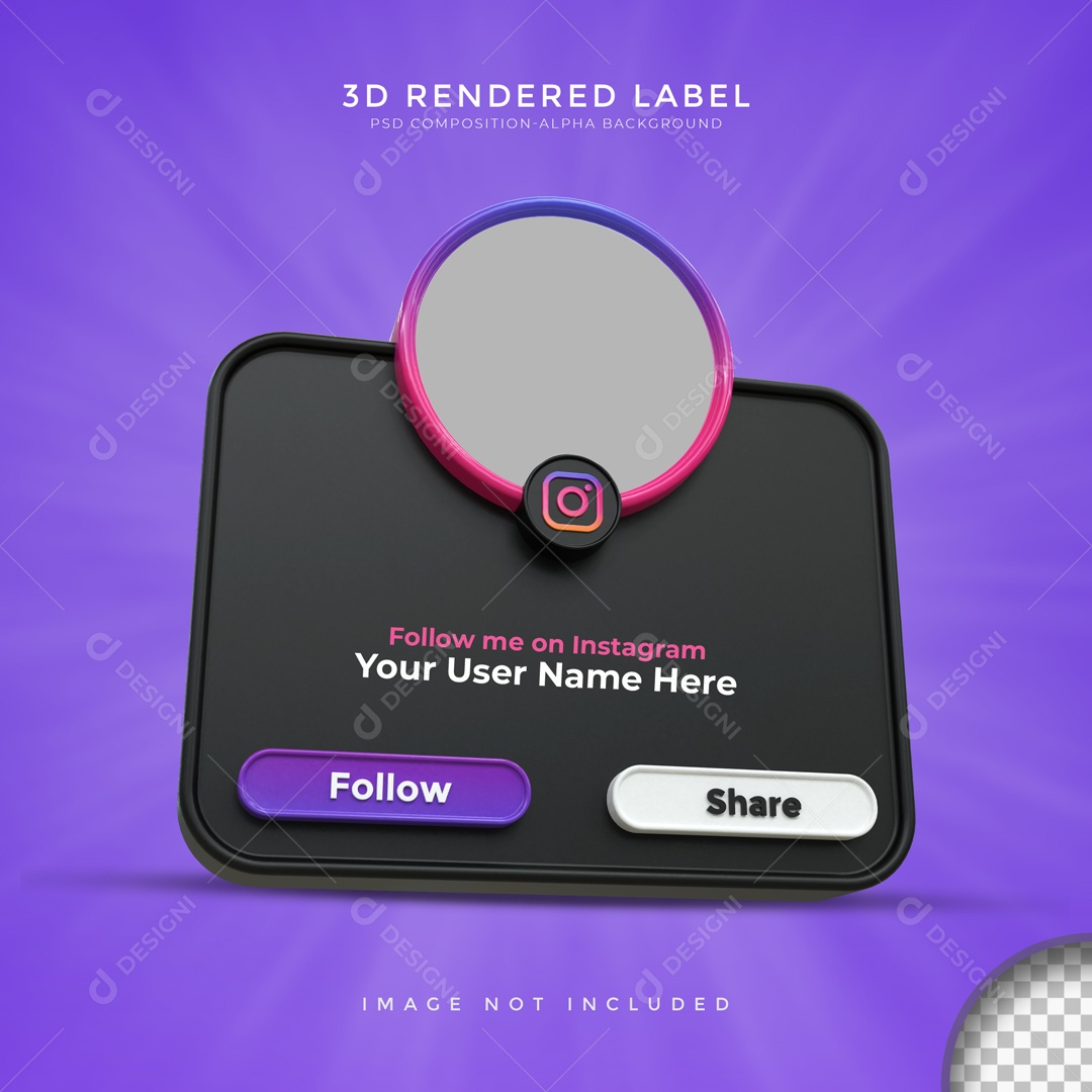 Moldura De Perfil De Instagram Quadrado Fundo Roxo Seguir E Compartilhar Elemento 3D PSD