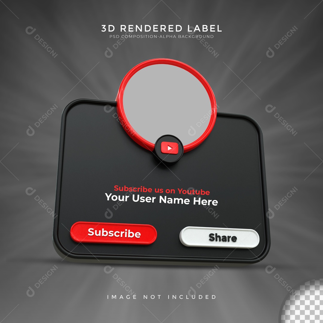 Moldura De Perfil De YouTube Quadrado Escreva-se E Compartilhar Elemento 3D PSD