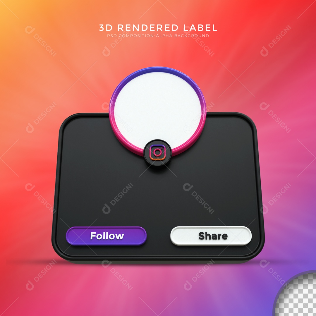 Moldura De Perfil Instagram Quadrada Seguir E Compartilhar Elemento 3D PSD