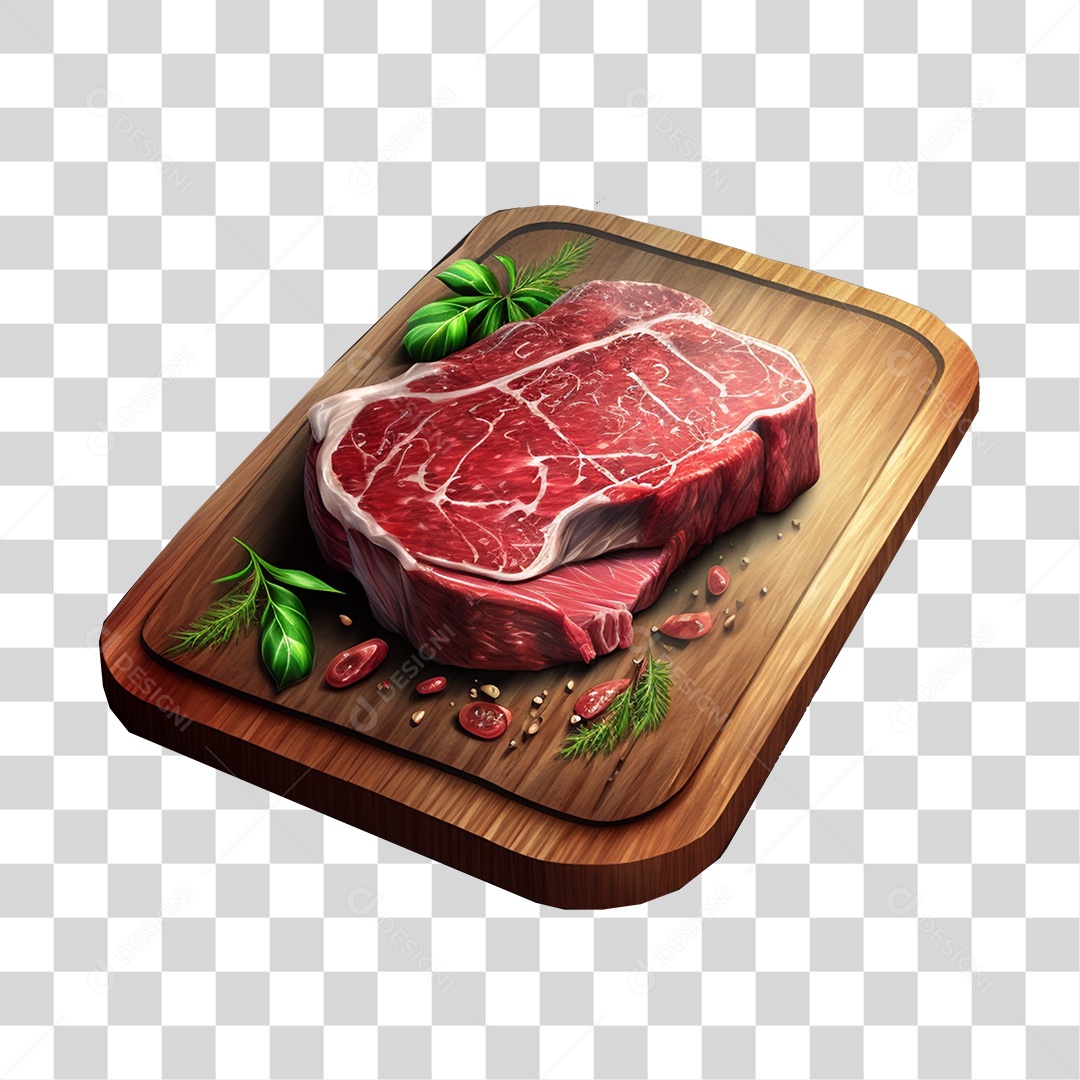 Carne na tábua de madeira efeito realismo PNG Transparente