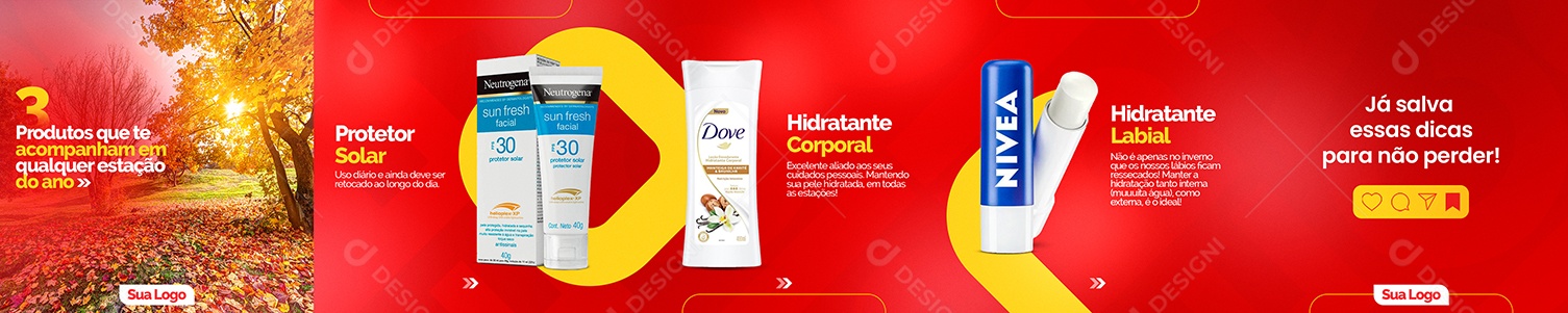 Carrossel Produtos Que te Acompanham em Qualquer Estação do Ano Social Media PSD Editável
