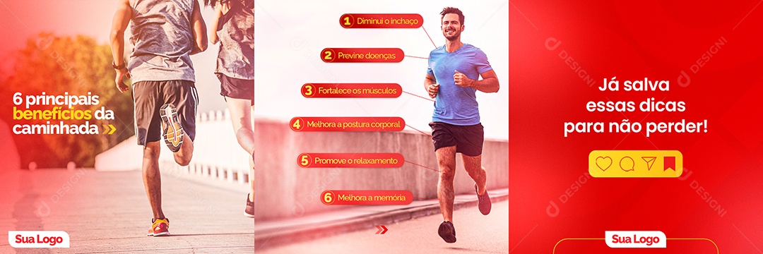 Carrossel Benéficos da Caminhada Social Media PSD Editável