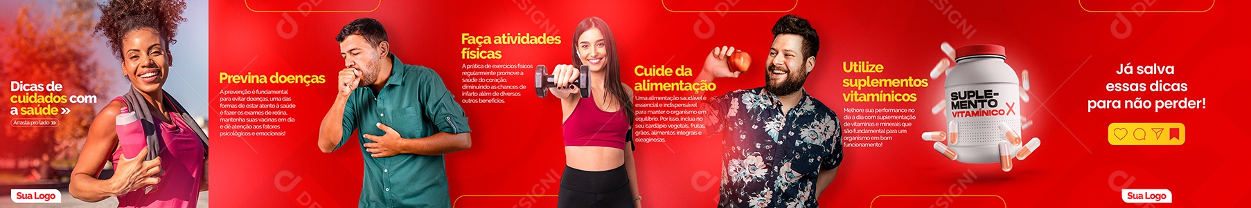 Carrossel Dicas de Cuidado Com a Saúde Social Media PSD Editável