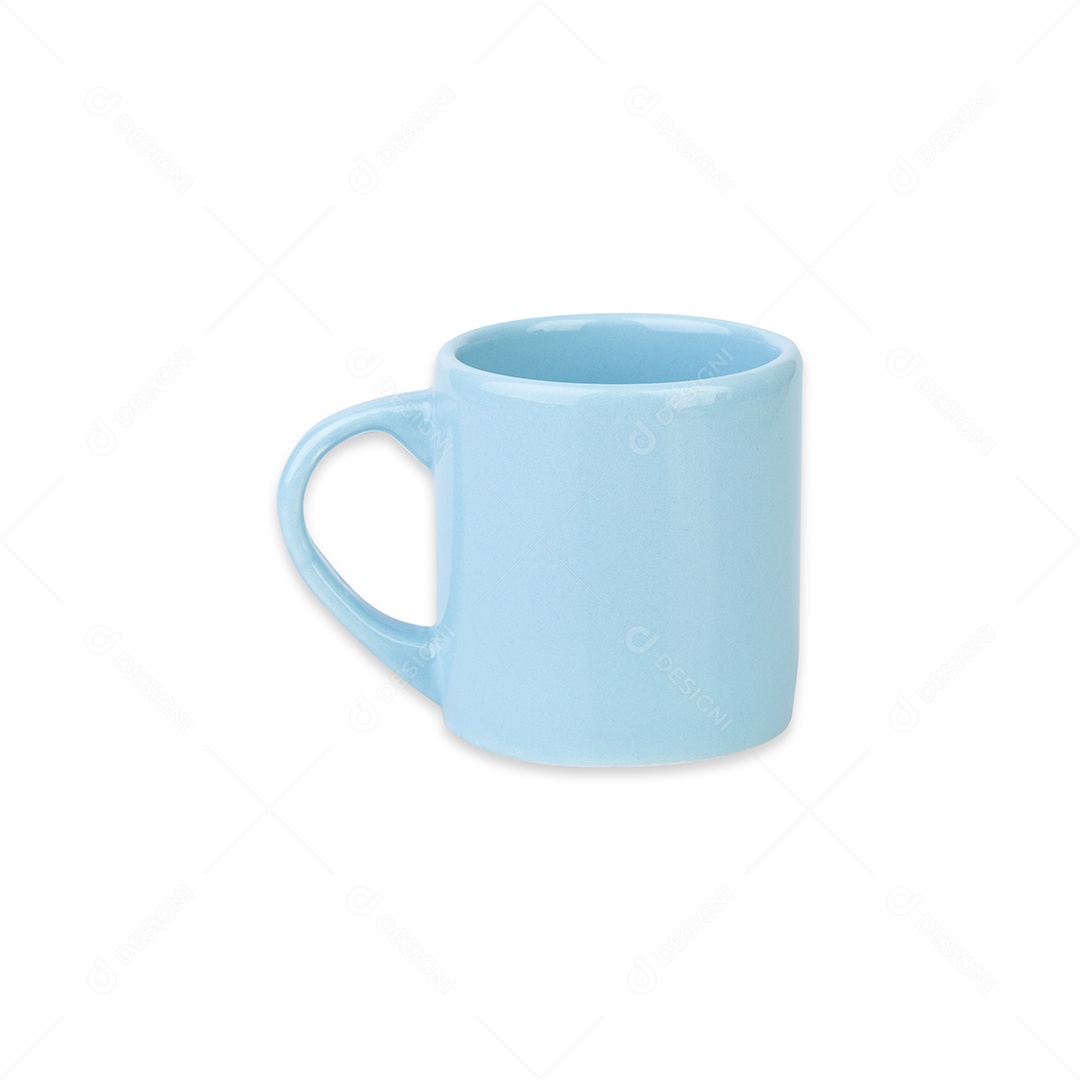 Xícara de café de cerâmica azul clara isolada sobre fundo branco