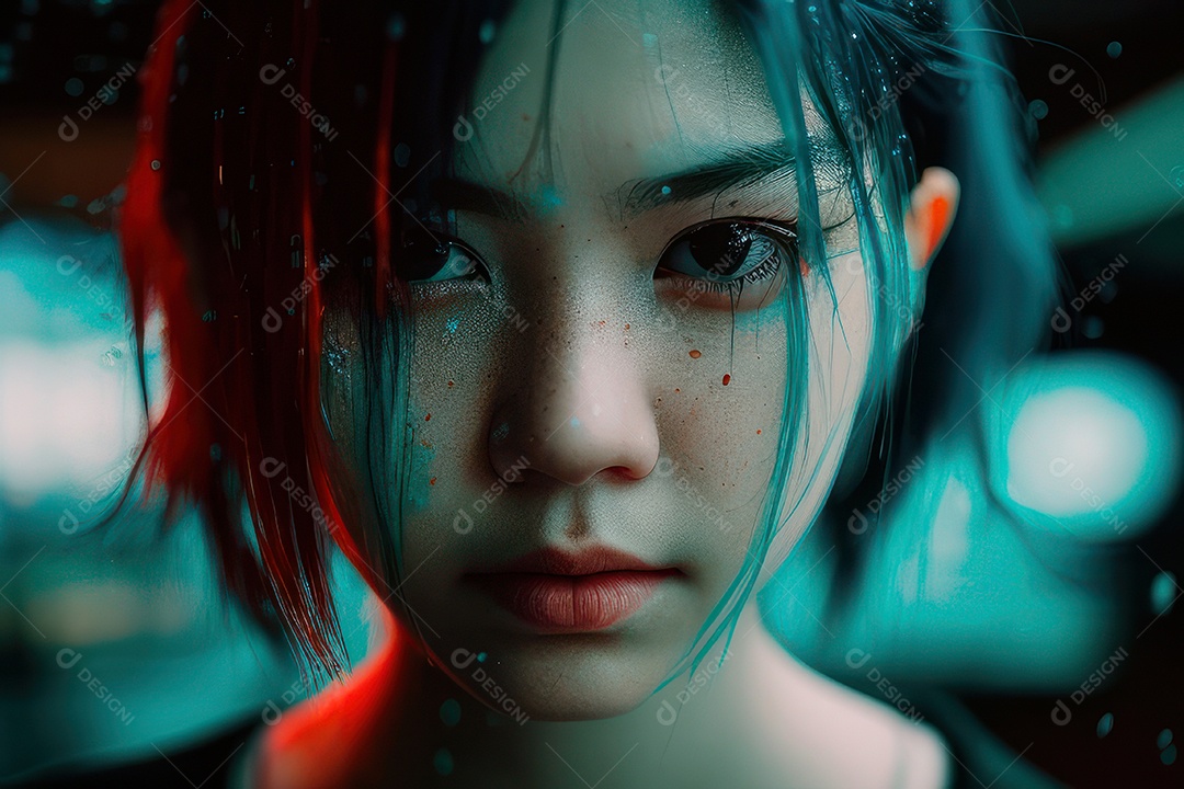 Mulher jovem garota ao lado de esboço de tinta.