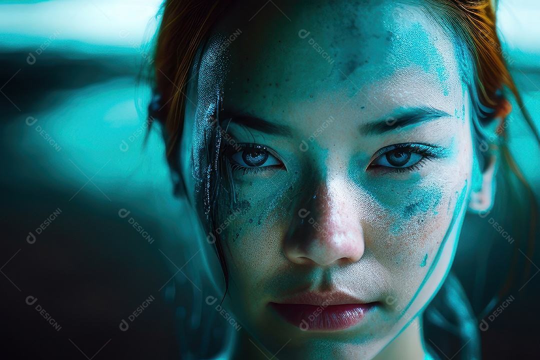 Mulher jovem garota ao lado de esboço de tinta.