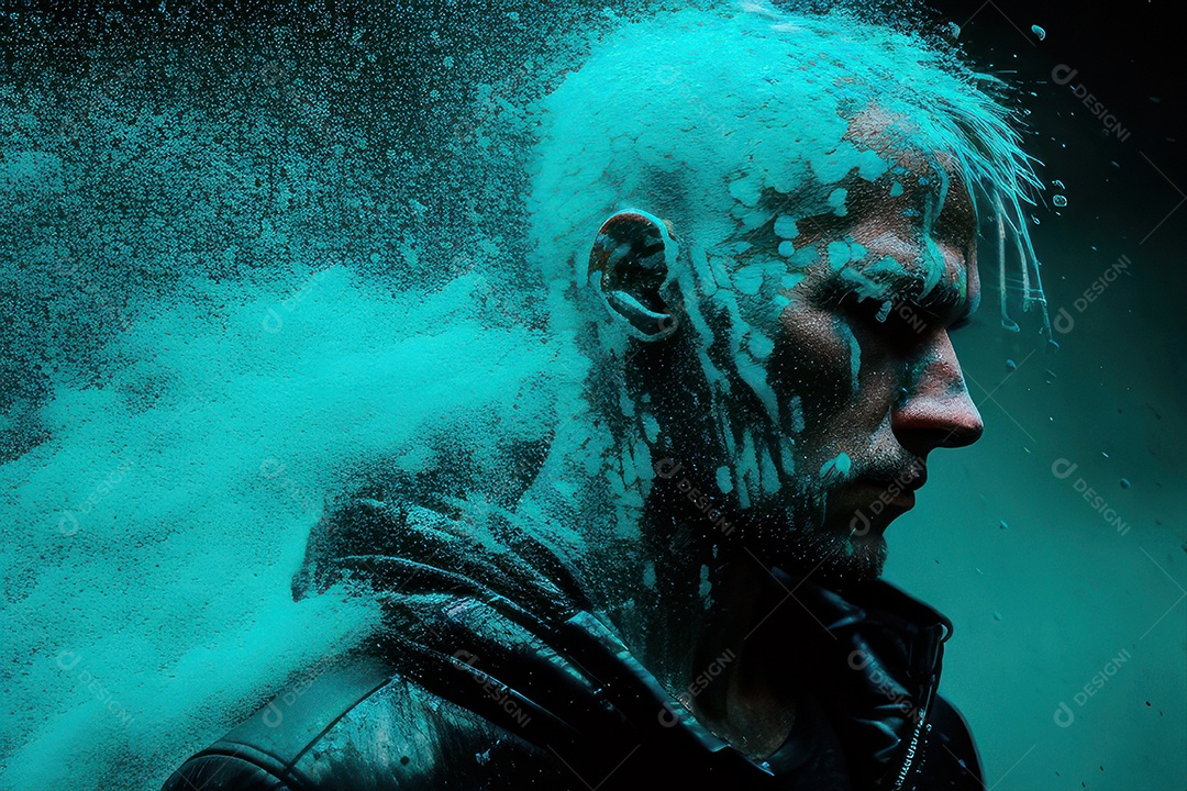 Homem jovem garoto ao lado de esboço de tinta.