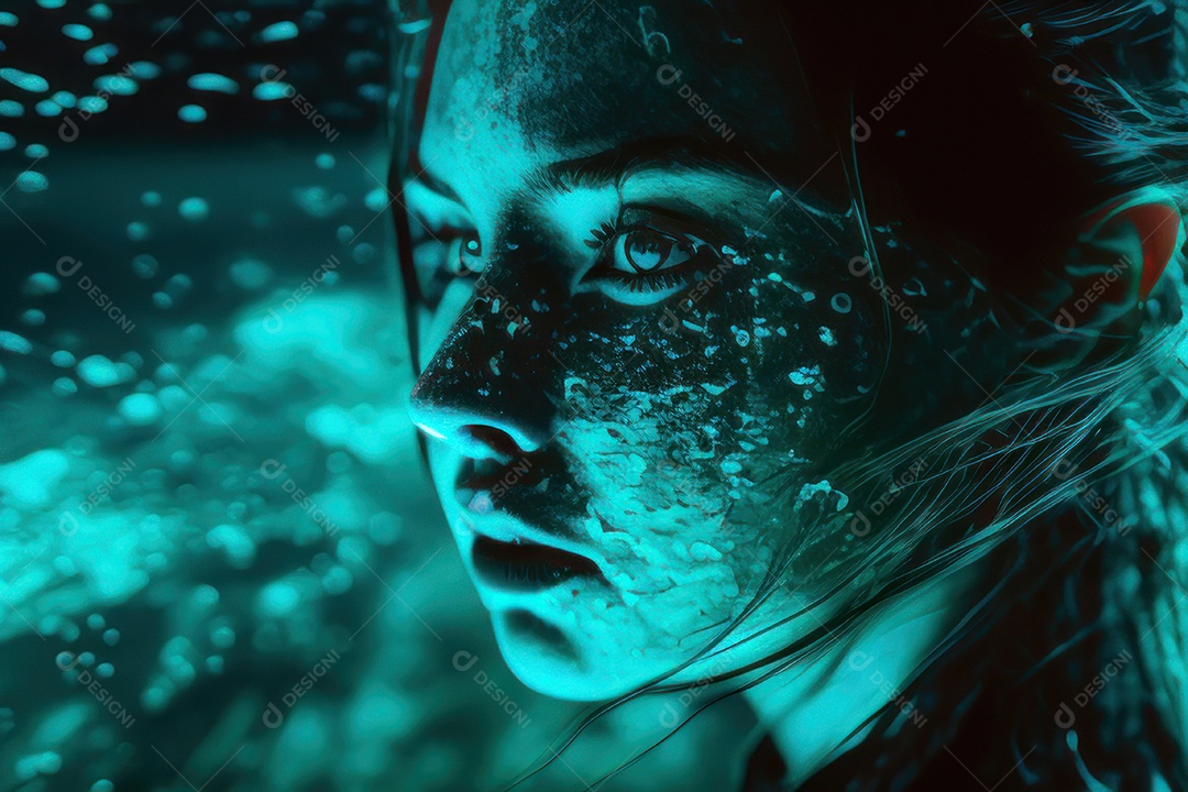 Mulher jovem garota ao lado de esboço de tinta.