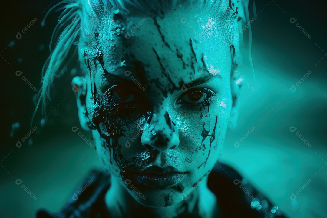 Mulher jovem garota ao lado de esboço de tinta.