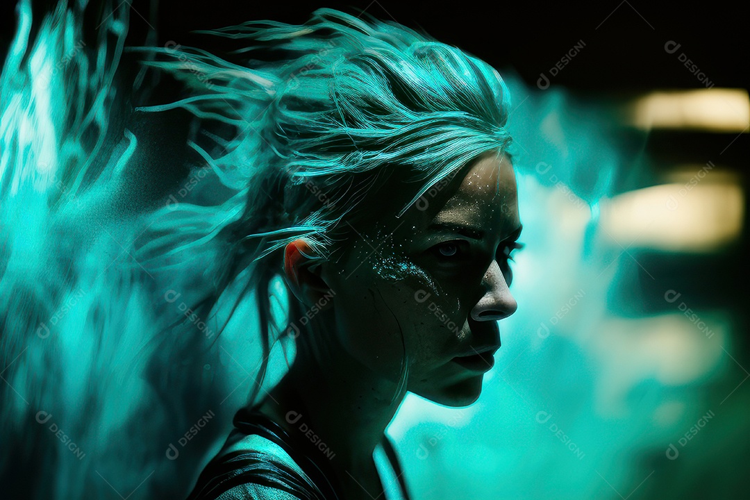 Mulher jovem garota ao lado de esboço de tinta.