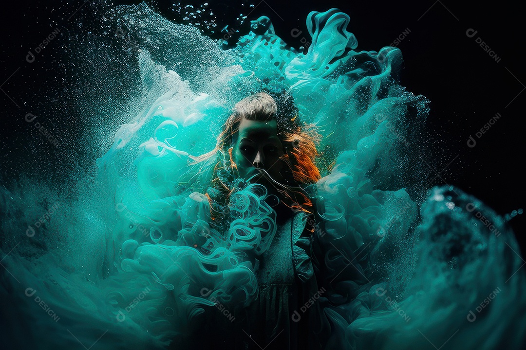 Mulher jovem garota ao lado de esboço de tinta.