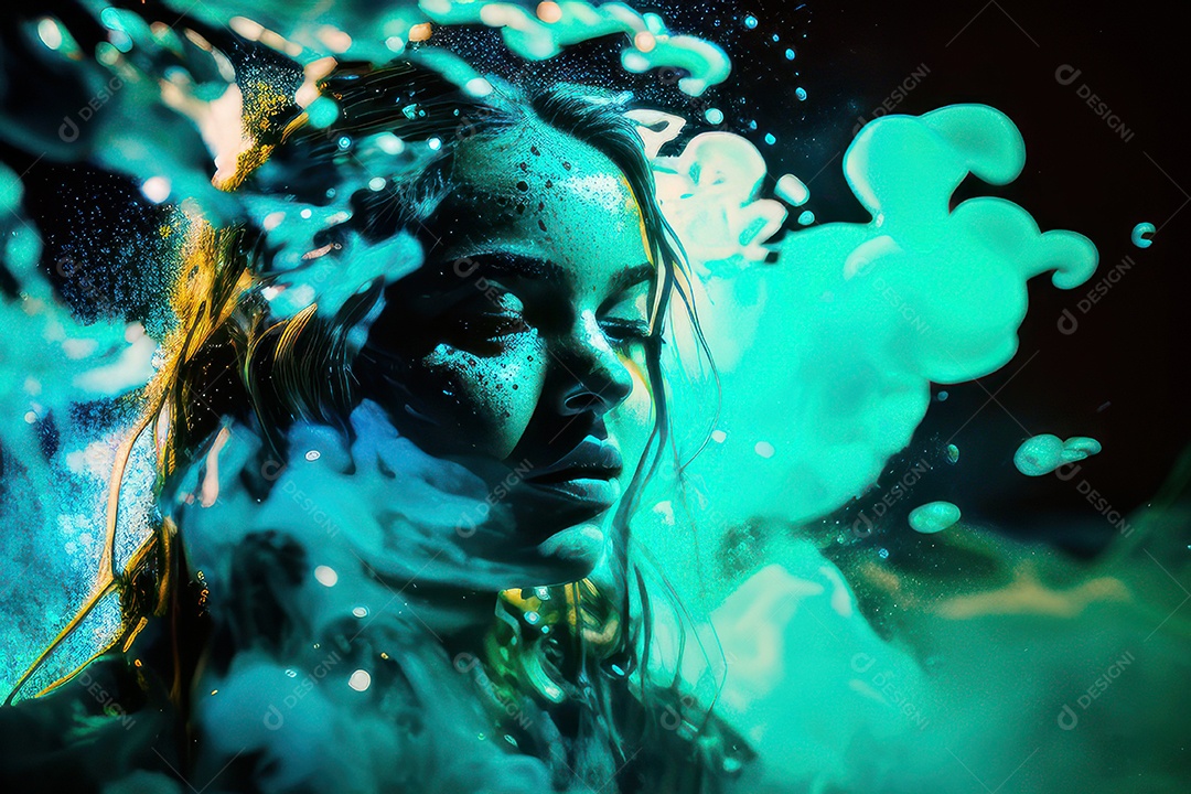 Mulher jovem garota ao lado de esboço de tinta.