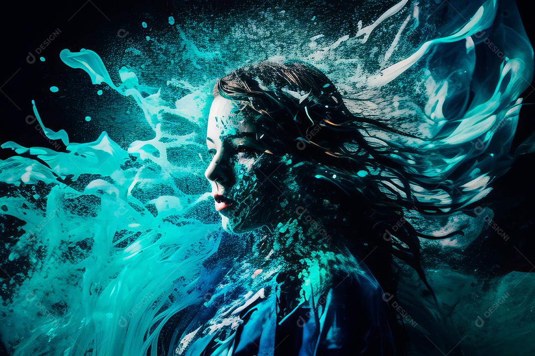 Mulher jovem garota ao lado de esboço de tinta.