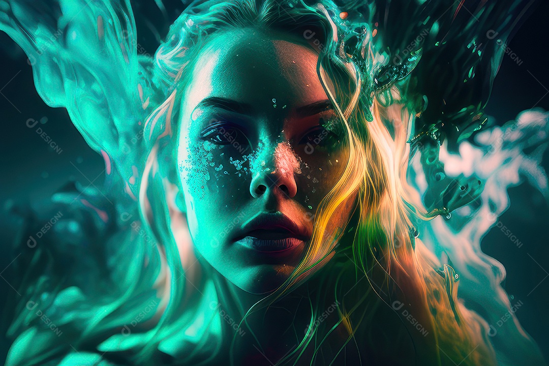 Mulher jovem garota ao lado de esboço de tinta.