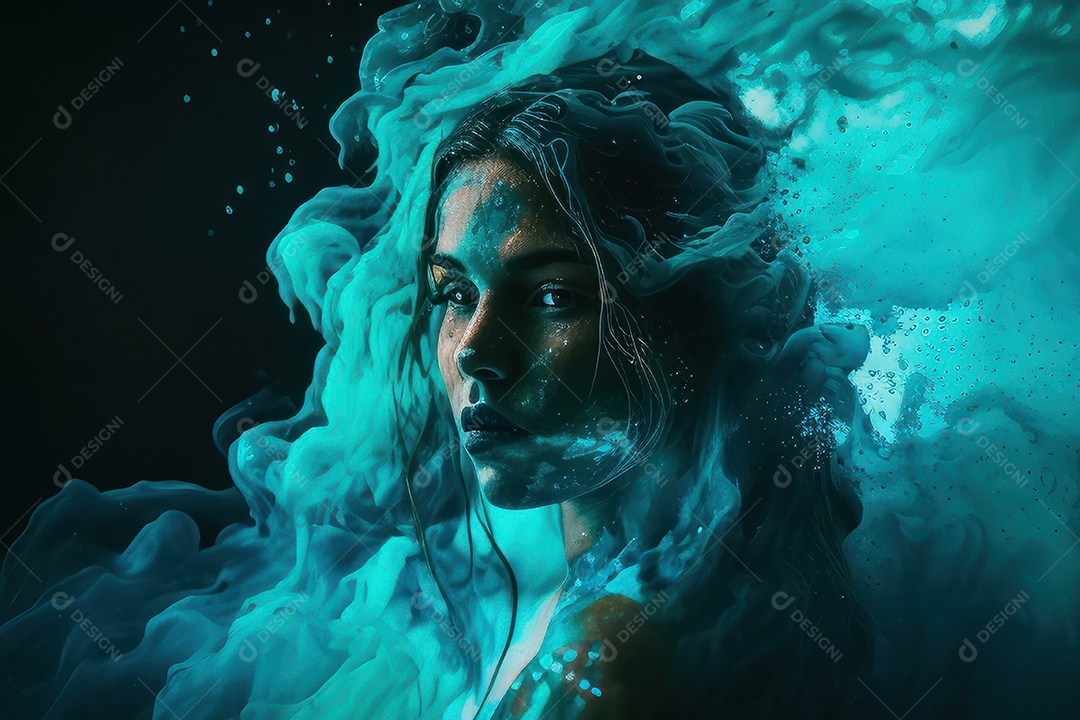 Mulher jovem garota ao lado de esboço de tinta.