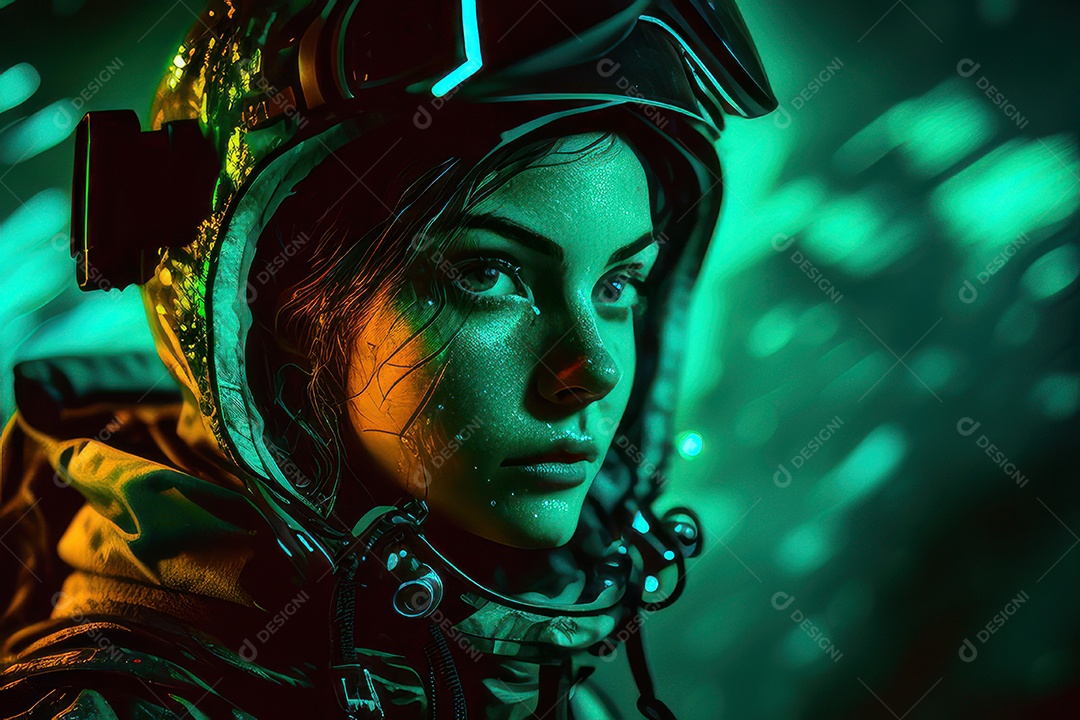 Mulher jovem garota ao lado de esboço de tinta.