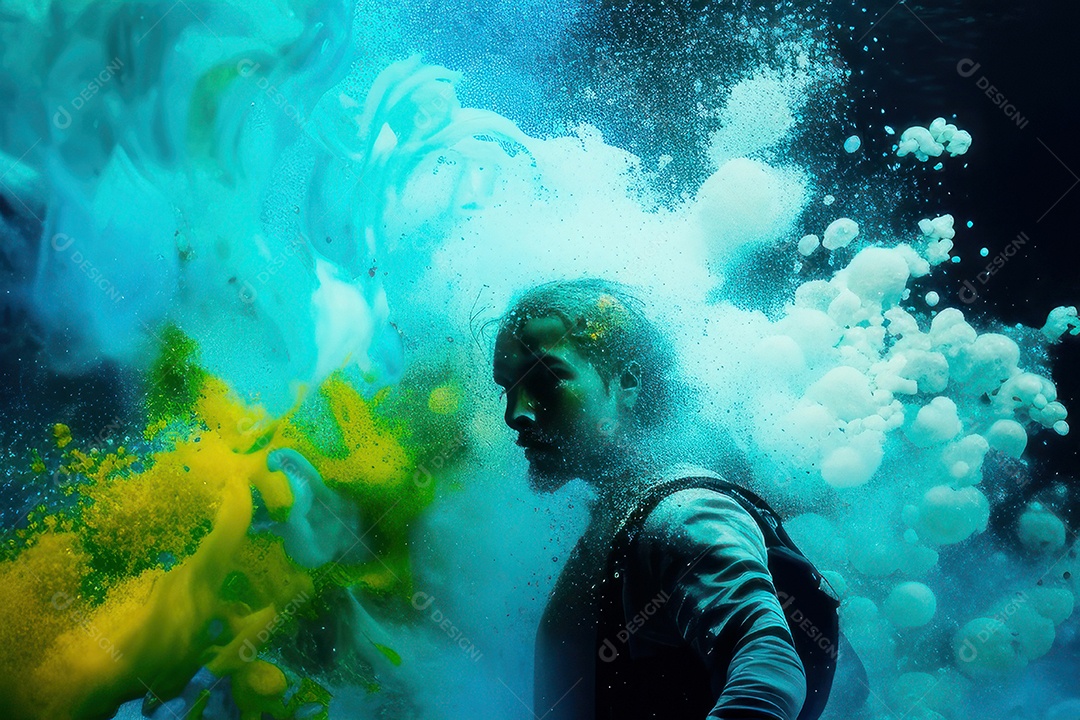 Mulher jovem garota ao lado de esboço de tinta.