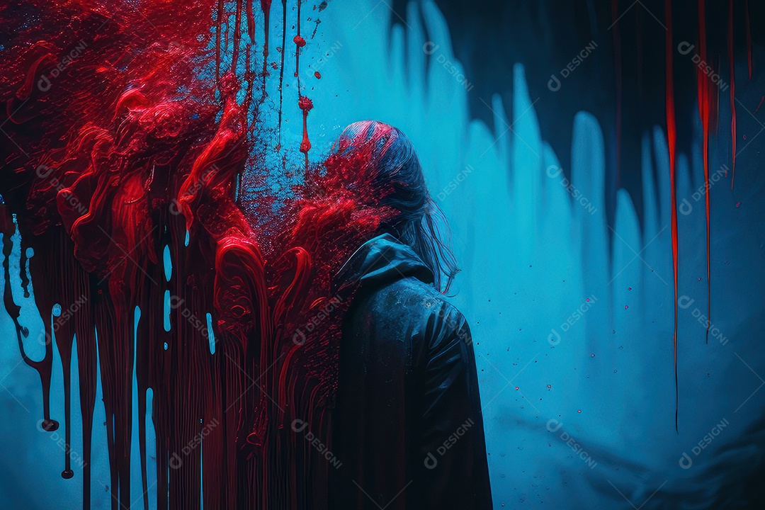 Mulher jovem garota ao lado de esboço de tinta.