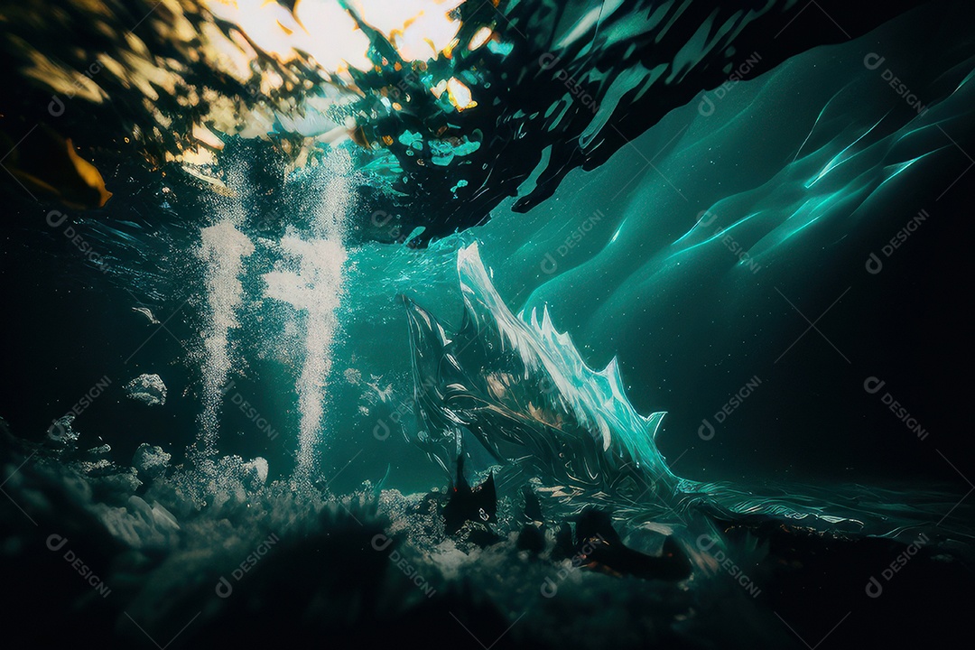 Objeto caindo sobre mar.