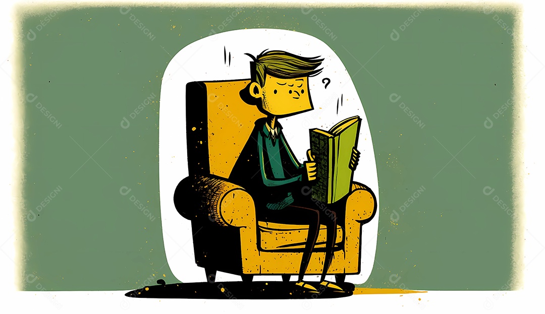 Pessoa ou homem sentado na poltrona lendo livro à noite.