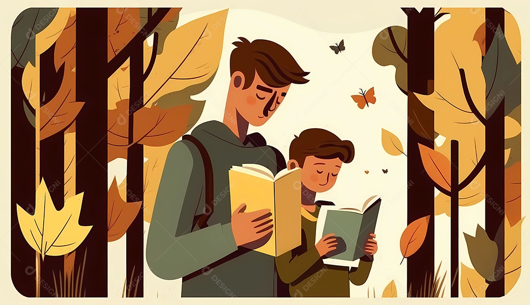 Pai lendo livro para seu filho. ilustração dos desenhos animados.