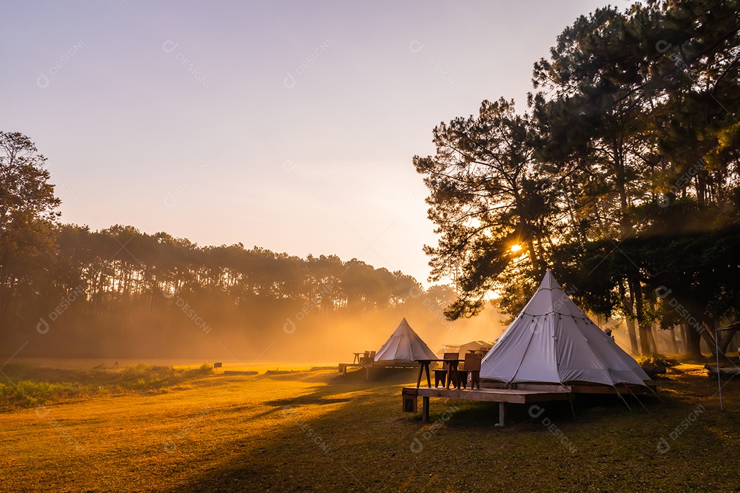 Acampamento em barraca pela manhã